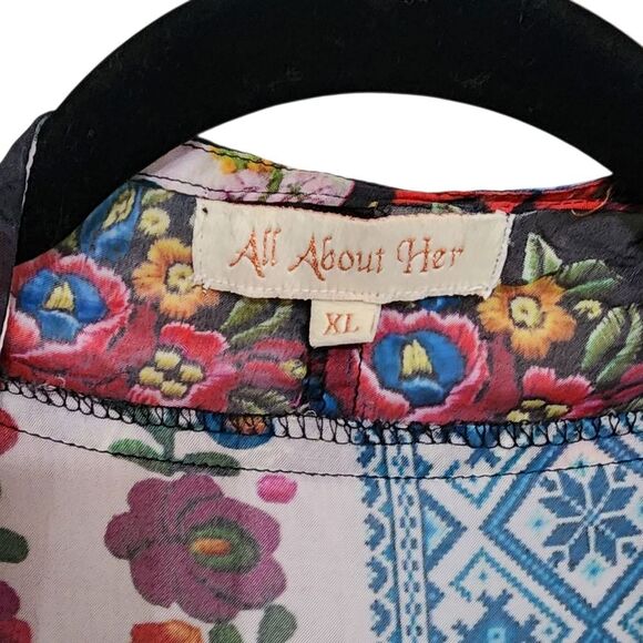 All About Her Kimono XL Mixed Print Multicolor Open Front Embroidered Floral - Picture 4 of 5